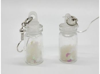 Cute Glass Bottle Sterling Earrings With Fairy Dust (pink & White Stars)