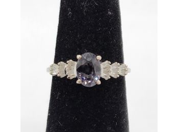 Grey Spinel & Diamond Ring In Platinum Over Sterling
