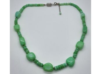 Green Opal,  Rhodium Over Sterling Necklace