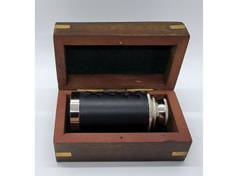 Handcrafted Telescope With Black Leather & Wooden Box