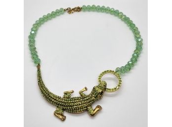 Green & Black Crystal Crocodile Necklace