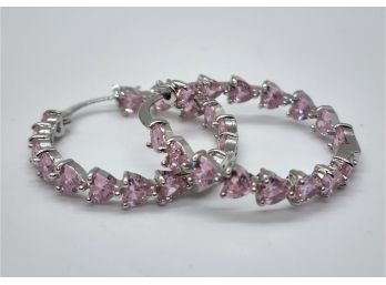 Faux Pink Diamond Inside Out Hoop Earrings