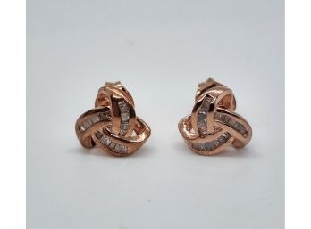 Diamond Knot Stud Earrings In Rose Gold Over Sterling