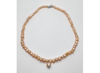 Peach Freshwater Cultured Pearl Necklace In Stainless