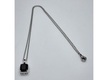Black Tourmaline, Black Spinel Pendant Necklace In Sterling Silver & Stainless