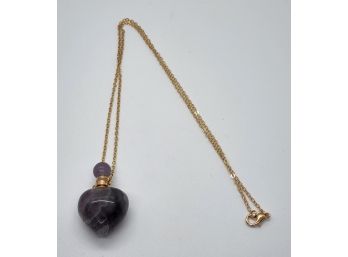 Amethyst Perfume Bottle Necklace In Gold Tone