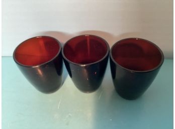 Vintage Set Of Three (3) Ruby Red Shot Glasses