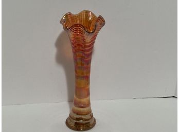 Vintage Marigold Carnival Glass Swung Vase (10 Inches Tall)