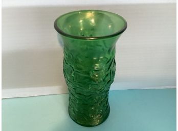 Vintage E O Brody Co Cleveland Ohio Green Crinkle Glass Vase 8 1/2 Inches In Height
