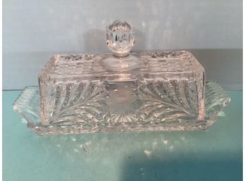 Vintage Clear Cut Glass Covered Butter Dish 8 3/4 Inches In Length