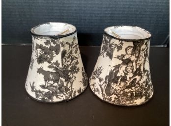 Pair Of Vintage Black And White Pastoral Scene Miniature Lamp Shades