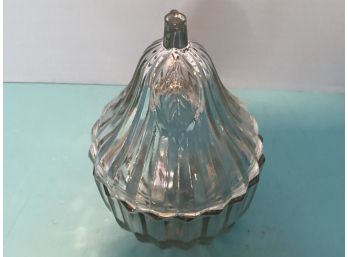 Vintage Clear Ribbed Glass Pear Shaped Covered Candy Dish