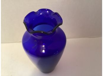 Vintage Depression Era Cobalt Blue Ruffle Rim Vase (6 Inches In Height)