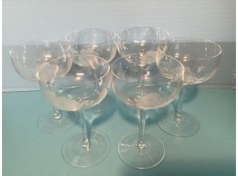 Vintage Set Of Six (6) Etched Rose Crystal Wine Glasses (8 Inches In Height)