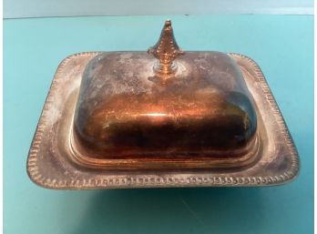 Vintage Sheffield Silver Plated (?) Covered Butter Dish With Glass Insert