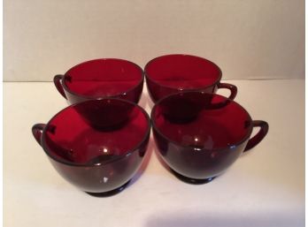 Vintage Set Of Four (4) Ruby Red Tea Cups (No Saucers)