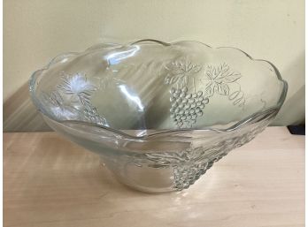 Vintage Clear Glass Punch/Chips Bowl Embossed Grape Design