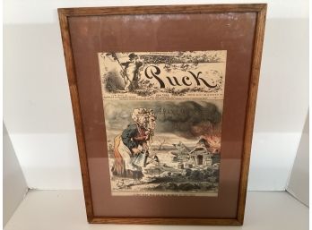 Framed Puck Magazine Cover  'A Big Fire For An Old Woman To Put Out' 1881