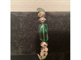 Vintage Green Glass Stretch Bead Bracelet