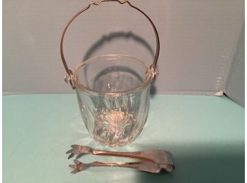 Vintage Handled Ice Bucket With Tongs