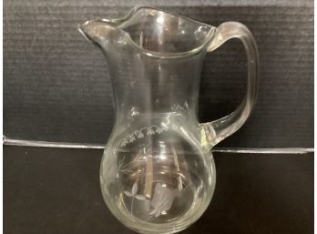Vintage Etched Clear Glass Water/Juice Pitcher With Ice Lip  (surface Scratches)