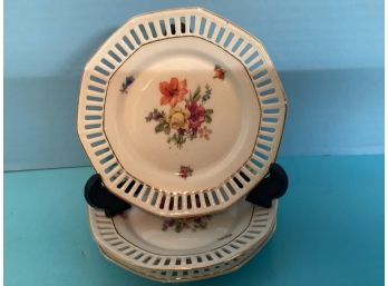Vintage Schumann Bavaria Set Of Three (3)  Reticulated Yellow Rose Floral Plate