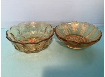 Pair Vintage Small Amber Round Candy Dishes