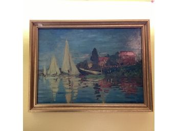 Vintage Claude Monet  Regatta At Argenteuil Framed Wood Poster