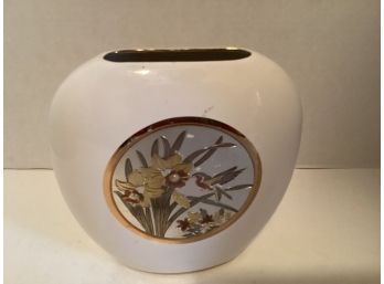 Vintage Japanese Art Of Chokin Hummingbird And  Iris Vase
