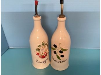 Vintage Revol La Porcelaine France Modele Depose Milk  Glass Oil Oil And Vinegar Cruets