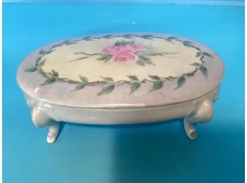 Vintage Oval Floral Footed Porcelain Dresser Box