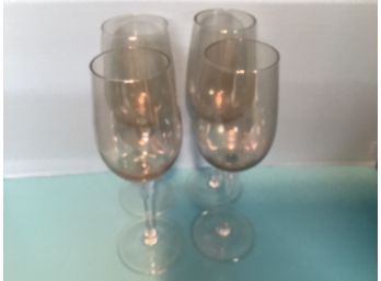 Vintage Set Of Four (4) Smoked Stem Water Glasses (9 Inches In Height)