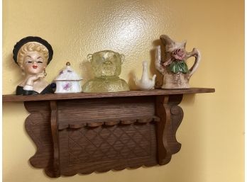 Vintage Small Wall Mounted Wood Curio Shelf (About 15  Inches In Length And 6 Inches In Height)