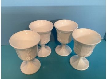 Set Of Four (4) Vintage Indiana Milk Glass Colony Harvest  Footed Water Goblets