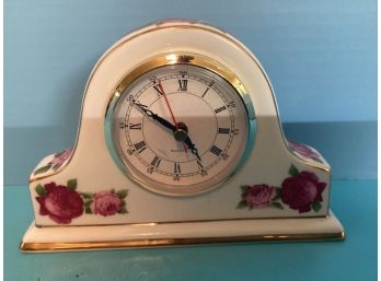 White Floral  Porcelain Mantle Clock  (Needs AA Battery)