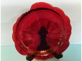 Vintage Ruby Red  Scalloped Rim Plate (8  Inches In Diameter)