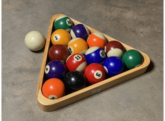 A Wooden Triangle & A Set Of Pool Balls
