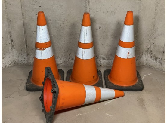 Four Large Reflective Traffic Cones