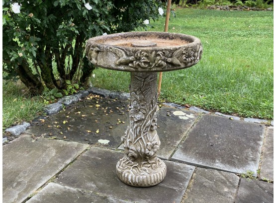 A Perfectly Weathered Cast-Cement Bird Bath