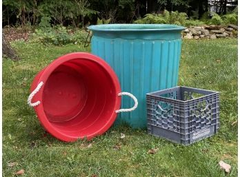 A Large Barrel, A Party Tub & A Milk Crate