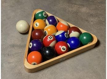 A Wooden Triangle & A Set Of Pool Balls