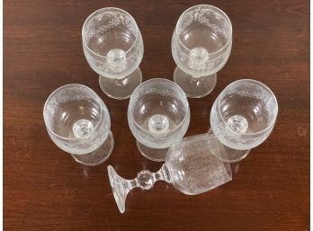 A Pretty Set Of Six Etched Glass Goblets