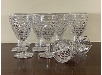 A Pretty Set Of Pressed Glass Goblets, Honeycomb Pattern