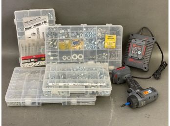 Assorted Metal Fasteners & Ingersoll Rand Cordless Power Driver