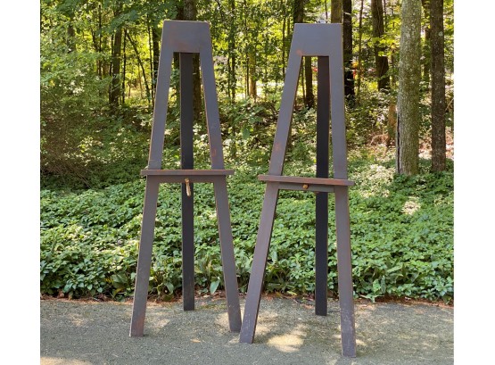 A Pair Of Rustic, Distressed Wooden Display Easels