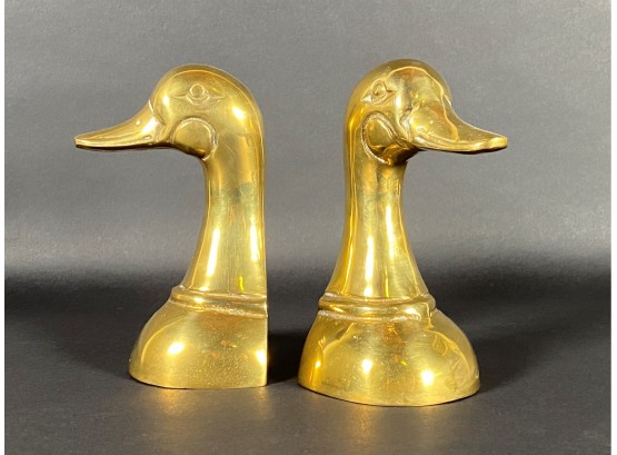 A Pair Of Vintage Brass Goose Bookends
