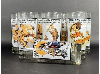 Vintage 1980s Arby's Summer Sunset Tumblers,  Saturday Evening Post