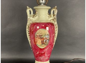 A Vintage Table Lamp With A Victorian Painted Ceramic Body