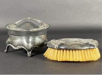 Vintage Ladies Vanity Items: Bristle Brush & Trinket Box