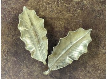 Small Vintage Brass Holly Leaf Trays